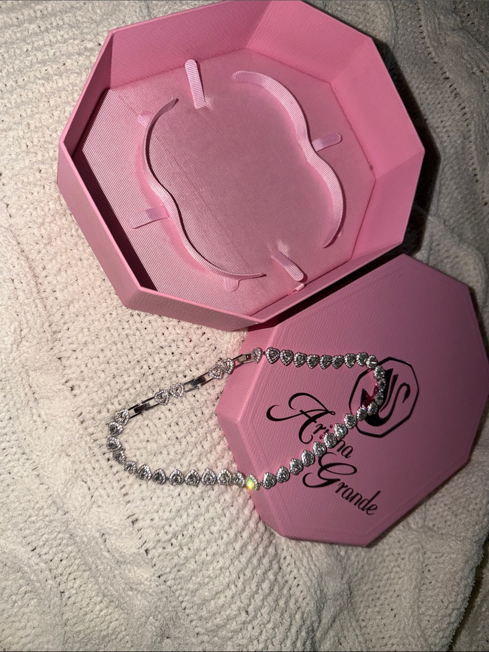 Ariana Grande Silver Heart Crystal Bracelet with Pink Box